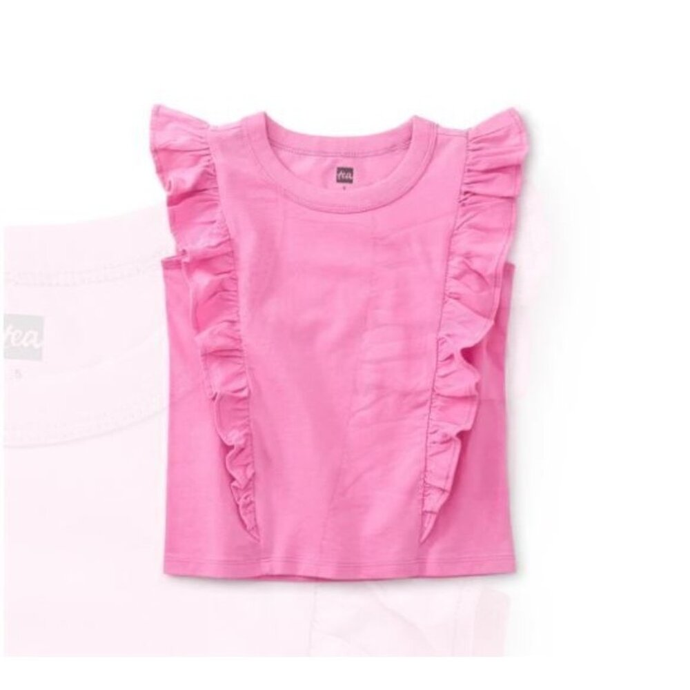 Tea Collection Short Sleeve‎ Ruffle Knit Top Perennial Pink size 12